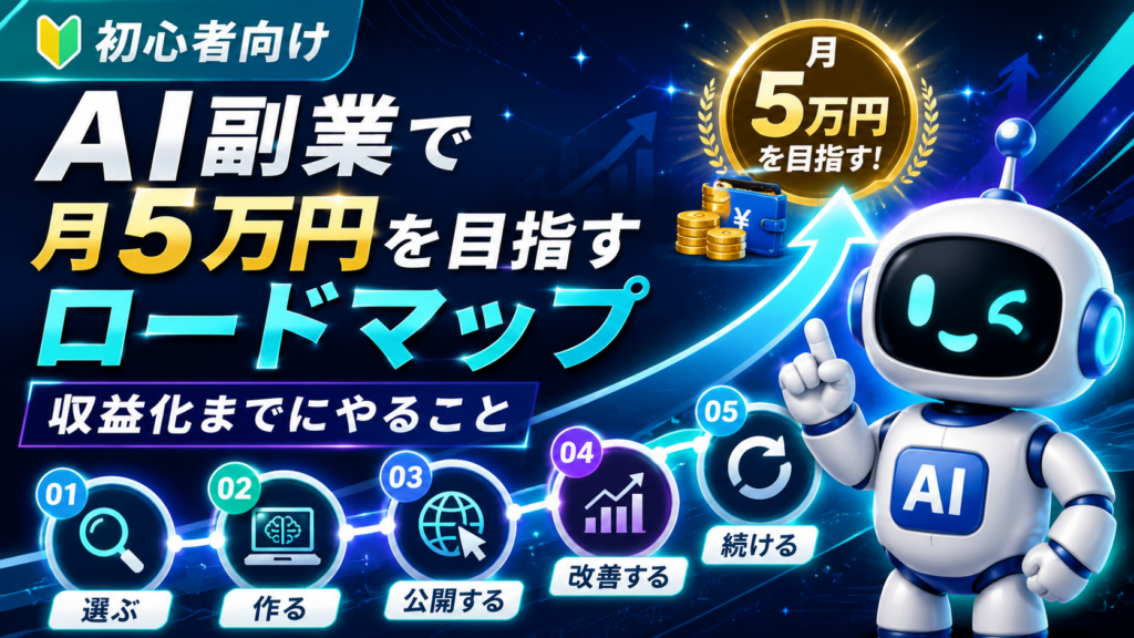 AI副業で月5万円を目指すロードマップをイメージしたアイキャッチ画像