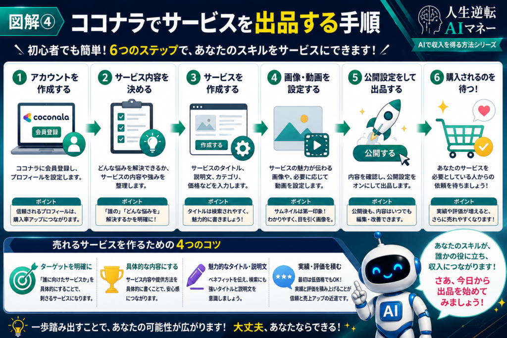 ココナラで初受注するまでのロードマップをまとめた図