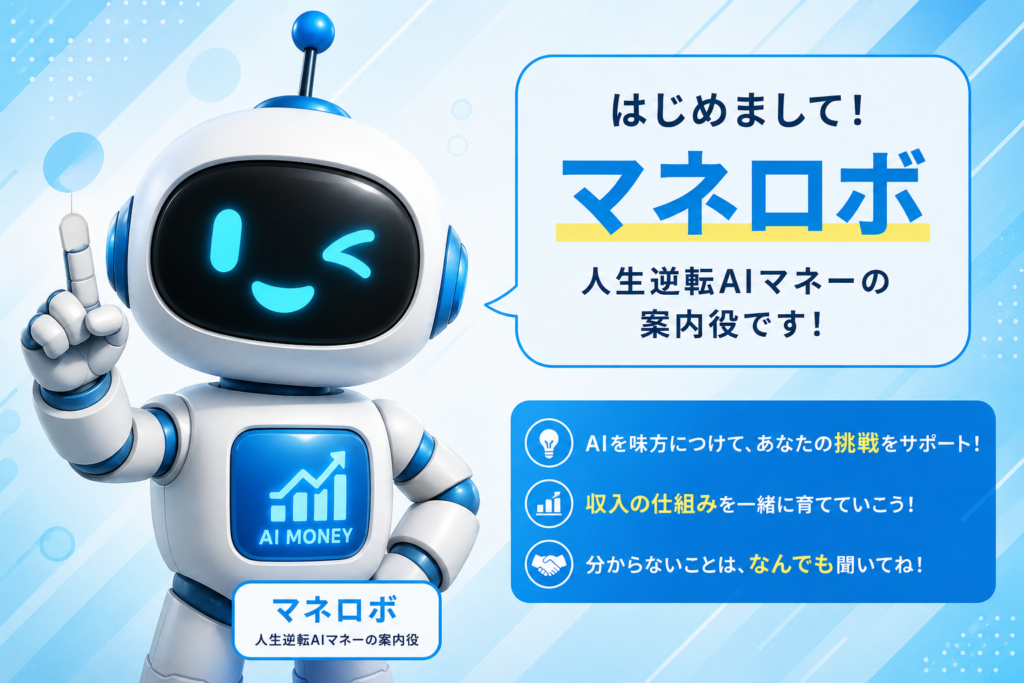 人生逆転AIマネーの案内役マネロボがAIを活用した挑戦と収入の仕組み作りを応援する