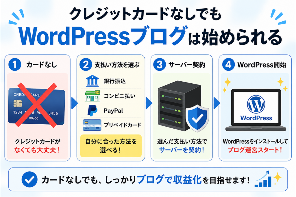 クレジットカードなしで支払い方法を選びサーバーを契約してWordPressブログを始める流れ