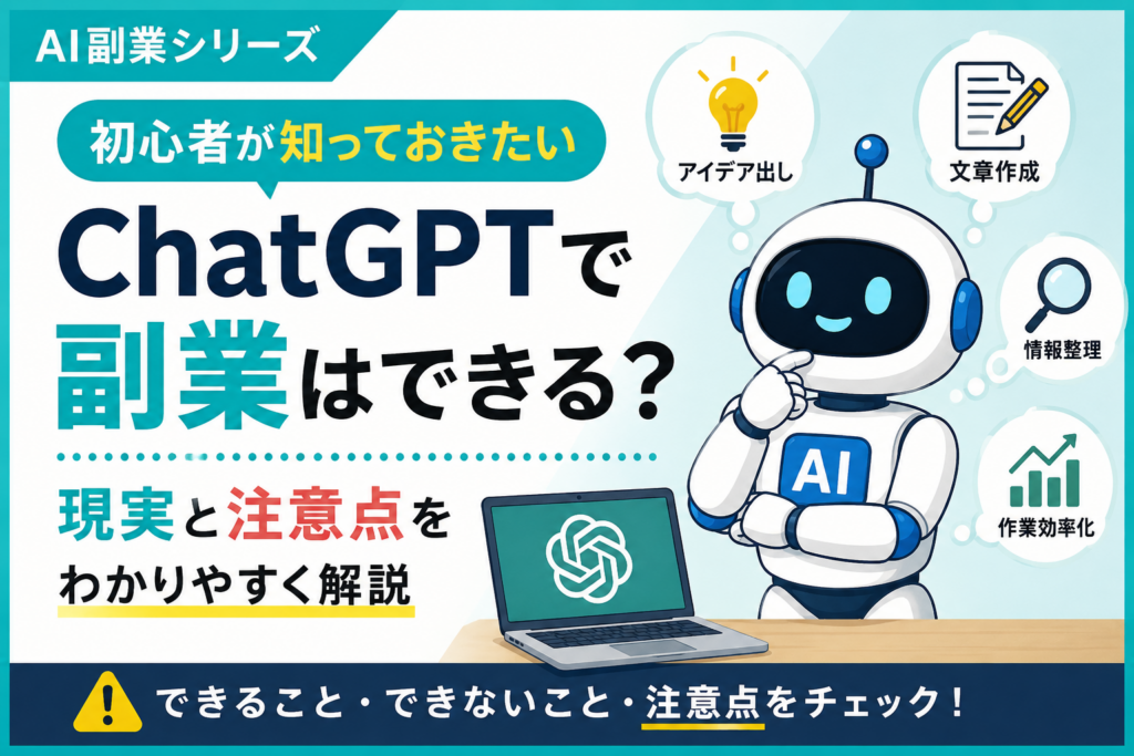 ChatGPTで副業はできるのか、現実と注意点を初心者向けに解説する記事のアイキャッチ画像