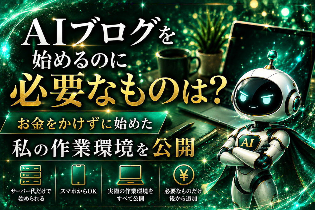 AIブログの初期費用と実際に使っている作業環境を紹介する記事のアイキャッチ画像