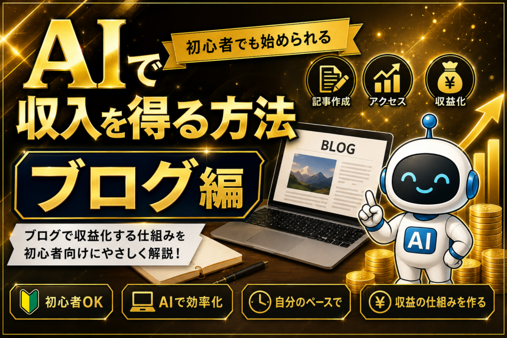 AIを活用してブログで収入を得る方法を初心者向けに解説するアイキャッチ画像