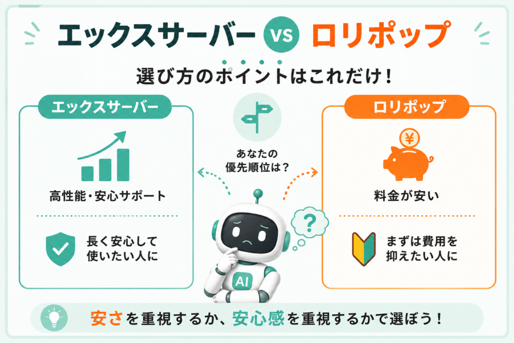 エックスサーバーとロリポップの選び方を料金と安心感で比較する図解