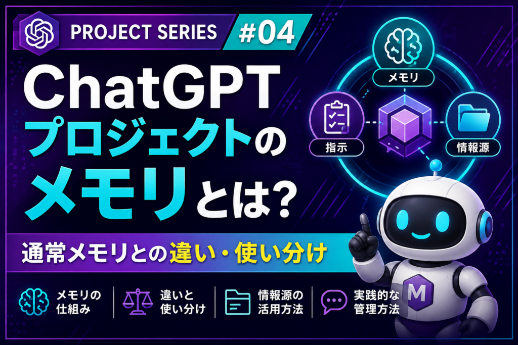 ChatGPTプロジェクトのメモリと通常メモリの違い・使い分けを解説するPROJECT SERIES #04のアイキャッチ画像