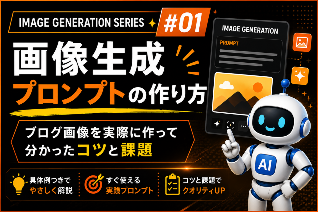 ChatGPT画像生成プロンプトの作り方と、ブログ画像を実際に作って分かったコツと課題を紹介するシリーズ#01のアイキャッチ画像