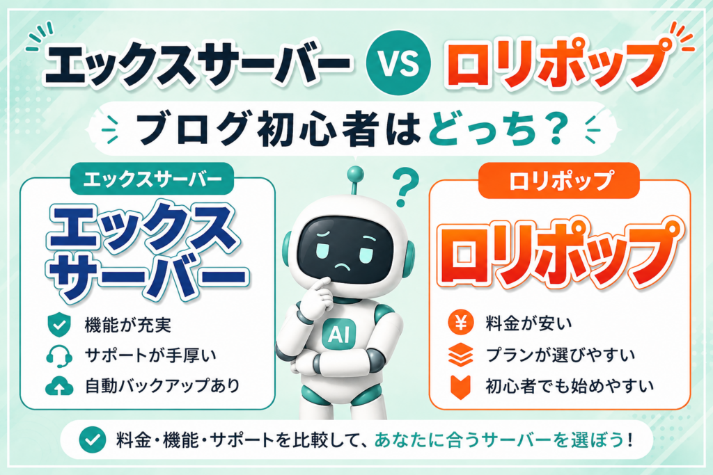 エックスサーバーとロリポップを比較するブログ初心者向けアイキャッチ画像