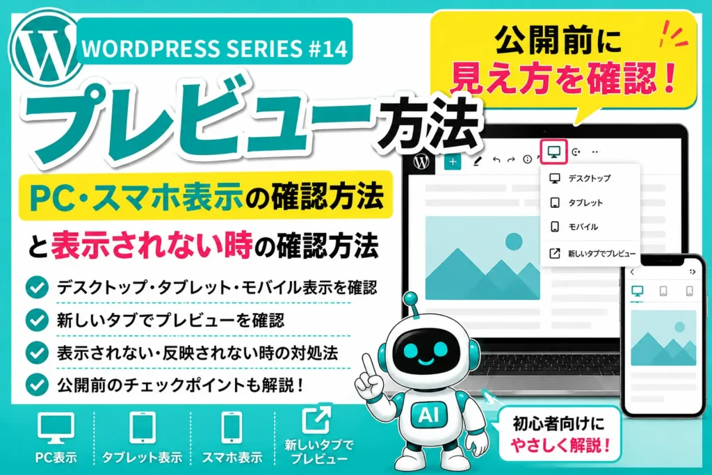 WordPressのプレビュー方法を解説するWORDPRESS SERIES #14のアイキャッチ画像